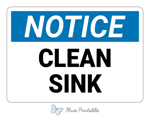 Clean Sink Notice Sign