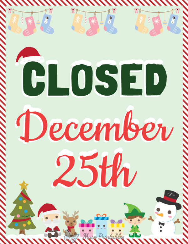 Closed December 25th Sign