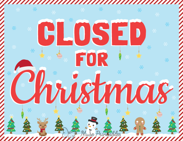 Closed Sign Template For Christmas