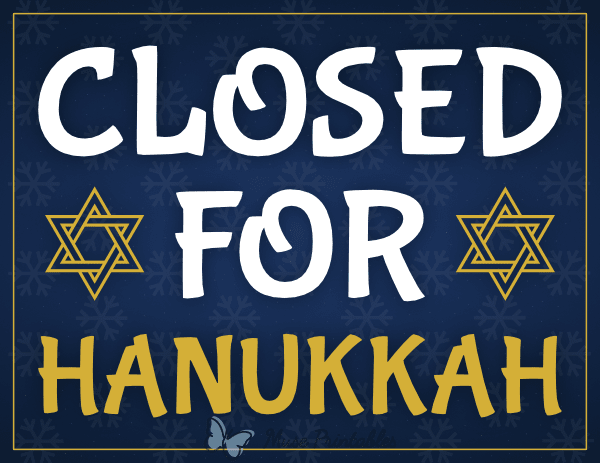 Closed for Hanukkah Sign