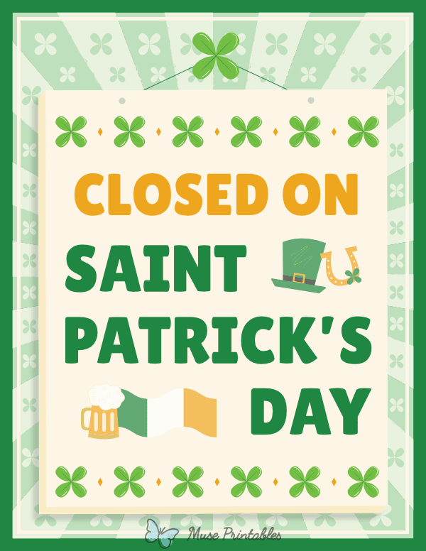 Closed on Saint Patrick's Day Sign