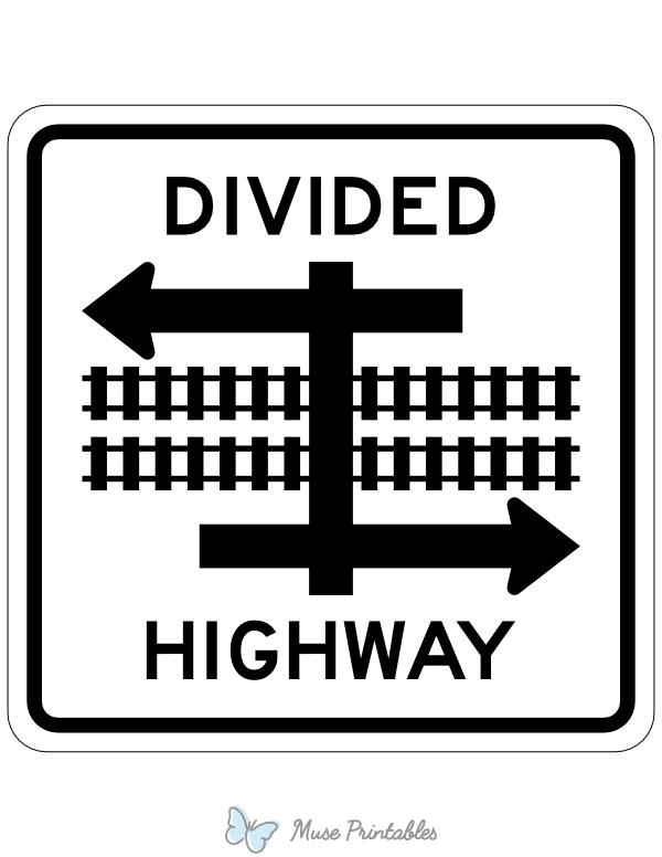 Divided Highway Railroad Crossing Sign