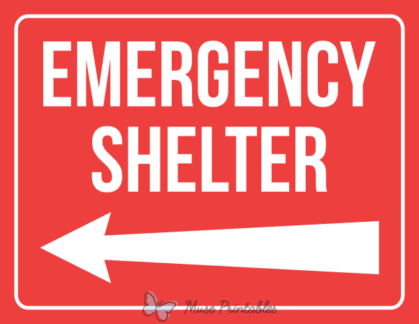 Emergency Shelter Left Arrow Sign