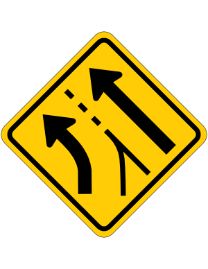 Entering Roadway Added Left Lane Sign