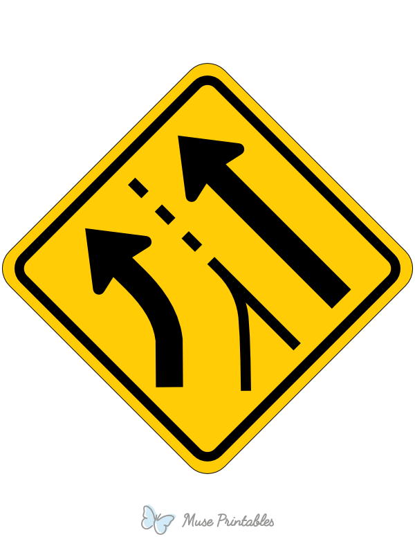 Entering Roadway Added Left Lane Sign