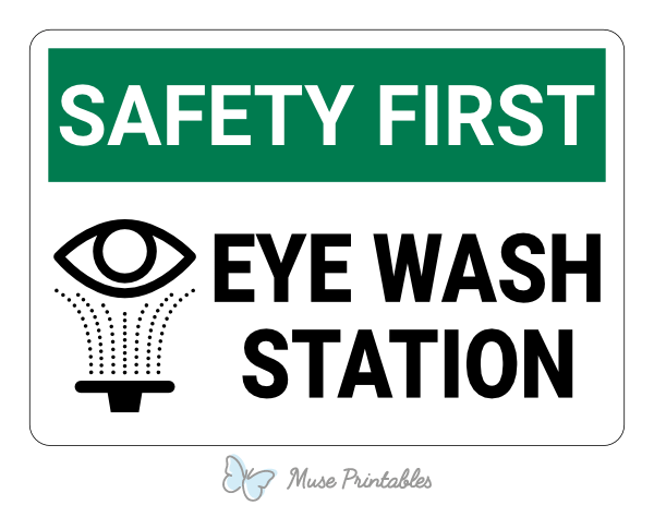 Printable Eye Wash Station Safety First Sign