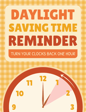Fall Daylight Saving Time Reminder Sign