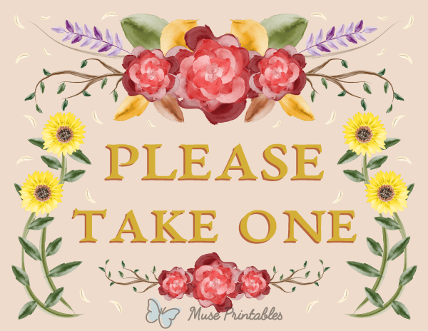 Printable Floral Please Take One Sign