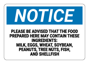 Food Allergy Notice Sign