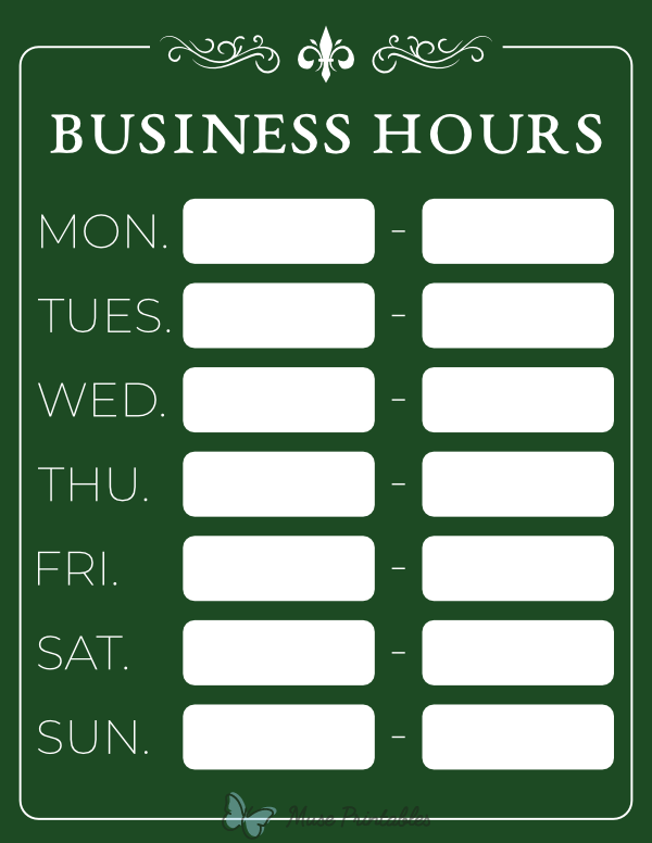 Green Business Hours Sign