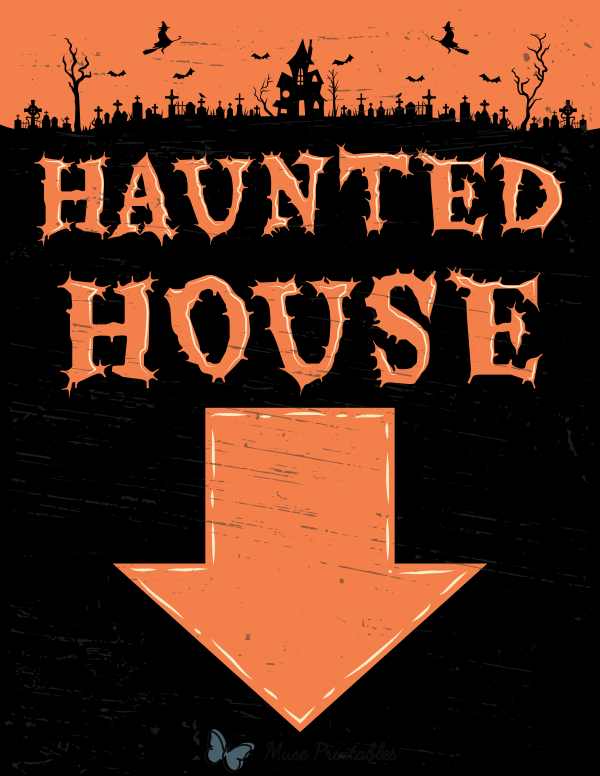 Haunted House Down Arrow Sign