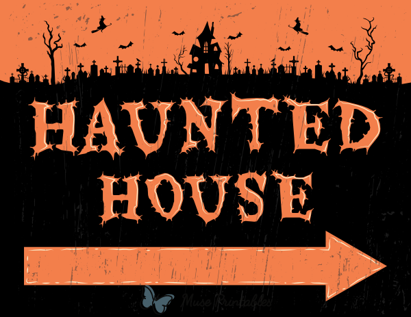 Haunted House Right Arrow Sign