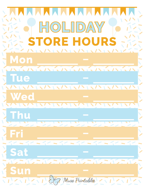 Printable Holiday Store Hours Sign