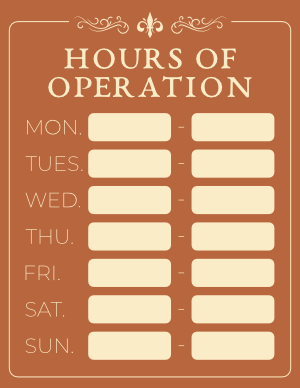 Hours of Operation Sign