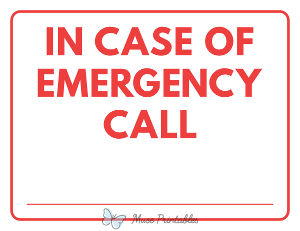 Printable In Case of Emergency Call Sign