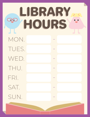 Library Hours Sign