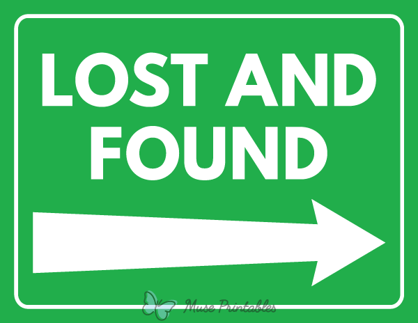 Printable Lost and Found Right Arrow Sign