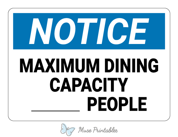Maximum Dining Capacity Notice Sign