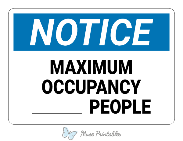 Printable Maximum Occupancy Notice Sign