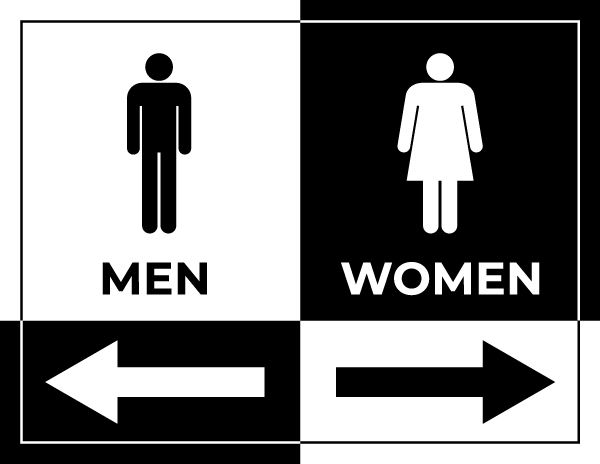 Men and Women Restroom Left and Right Arrow Sign