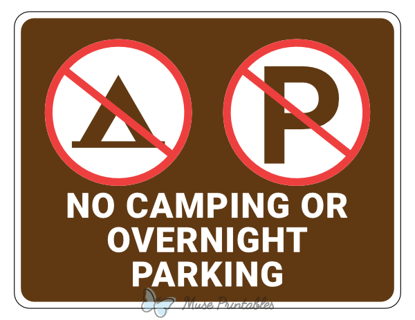 No Camping Or Overnight Parking Campground Sign