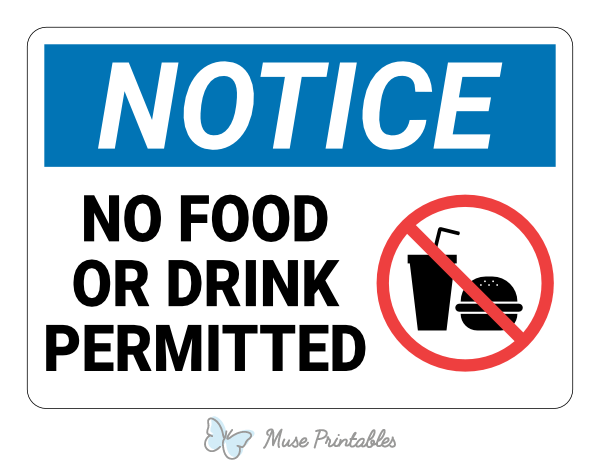 Printable No Food Or Drink Permitted Notice Sign