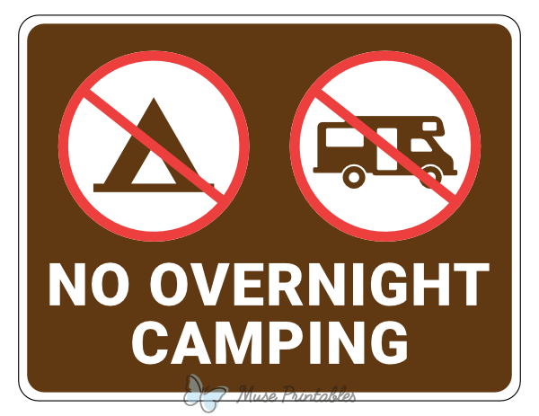 No Overnight Camping Campground Sign