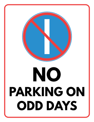 No Parking on Odd Days Sign