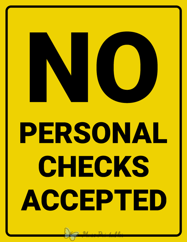 No Personal Checks Accepted Sign