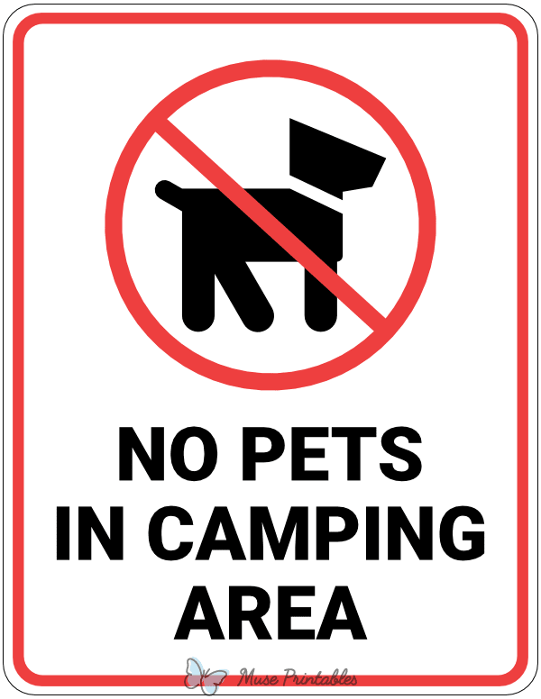No Pets in Camping Area Sign