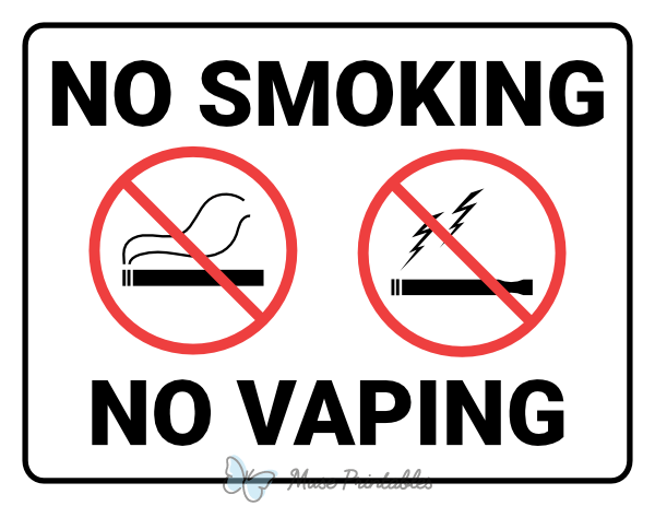 No Smoking Or Vaping Sign Printable Free Download