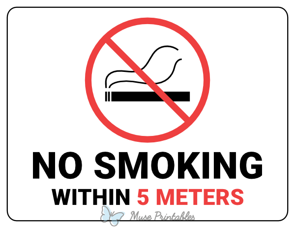 No Smoking Within 5 Meters Sign