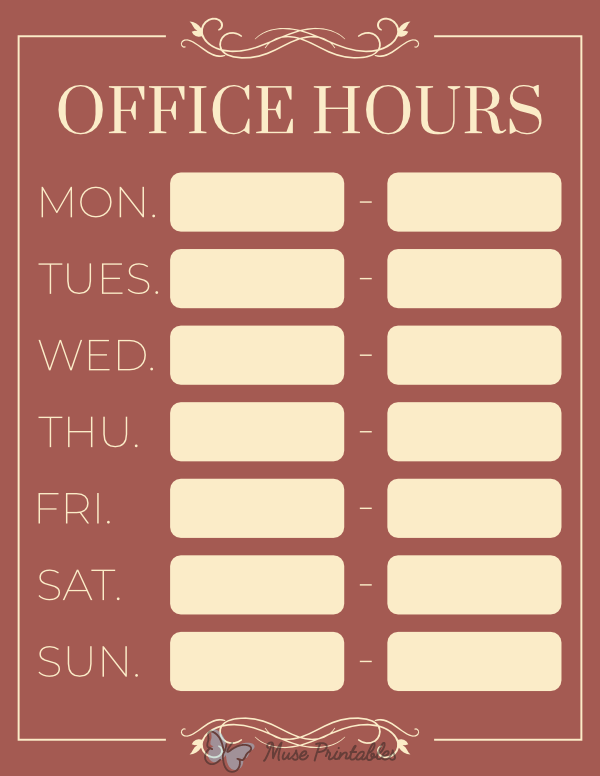 Printable Office Hours Sign