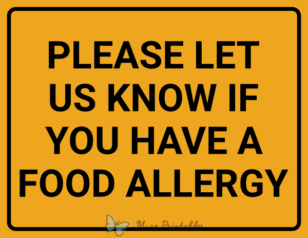 Please Let Us Know If You Have a Food Allergy Sign