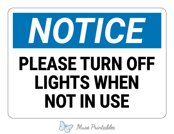 Printable Please Turn Off Lights When Not In Use Notice Sign