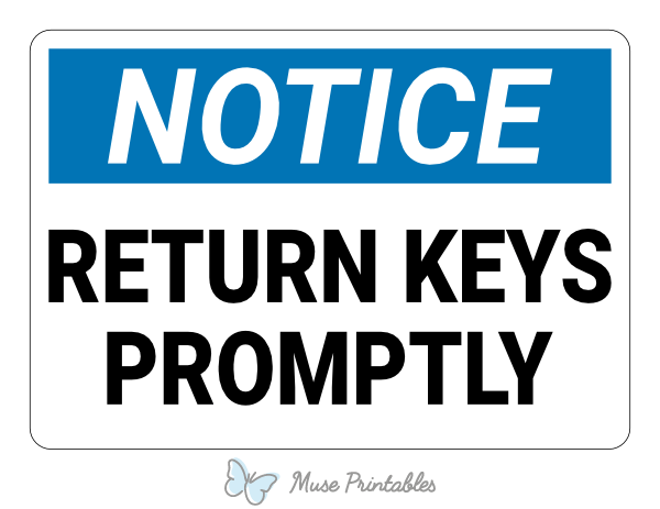 Return Keys Promptly Notice Sign