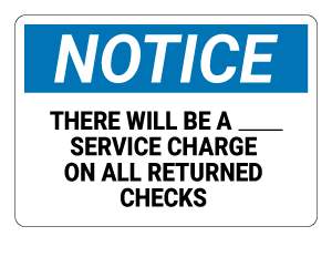 Returned Checks Notice Sign