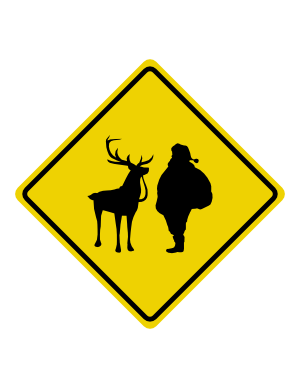 Santa Claus and Reindeer Crossing Sign