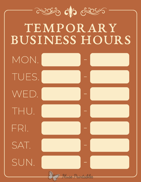 Temporary Business Hours Sign