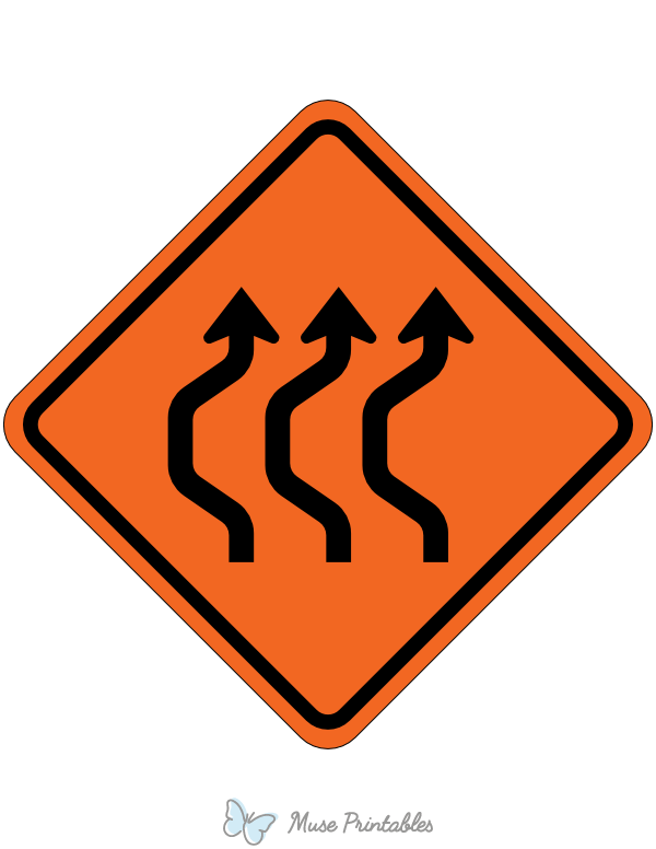 Three Lane Double Reverse Curve Left Sign
