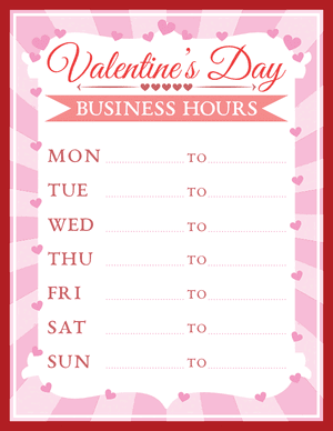 Valentine's Day Business Hours Sign