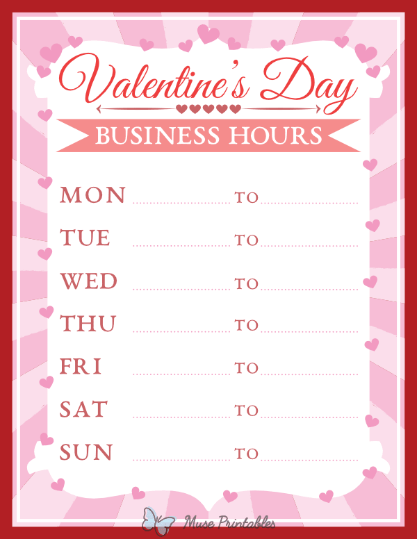 Valentine's Day Business Hours Sign