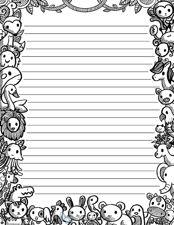Printable Black And White Animal Doodle Stationery