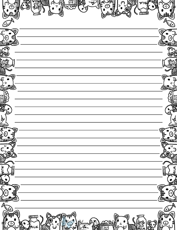 Printable Black And White Cat Doodle Stationery