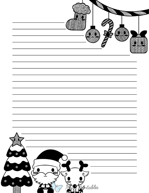 Printable Black And White Kawaii Christmas Stationery