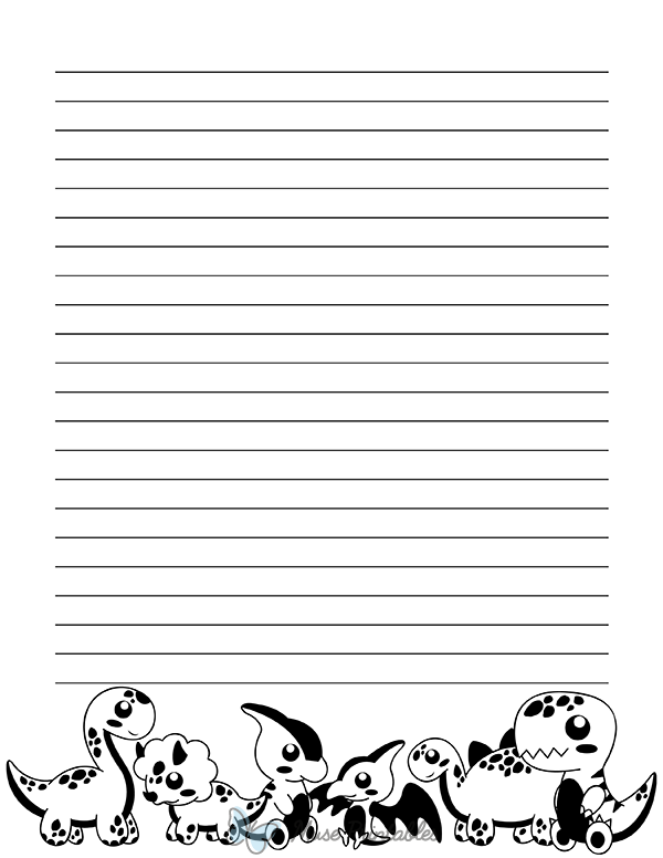 Printable Black And White Kawaii Dinosaur Stationery
