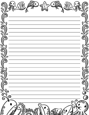 Black And White Underwater Doodle Stationery
