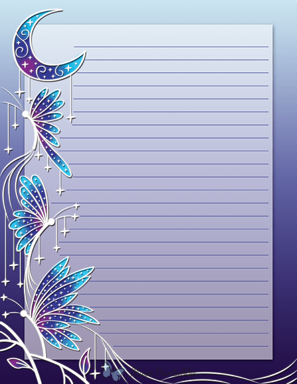 Printable Night Time Butterfly Stationery