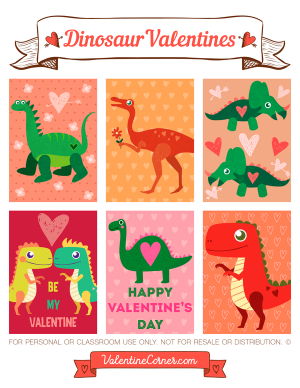 Dinosaur Valentine's Day Cards