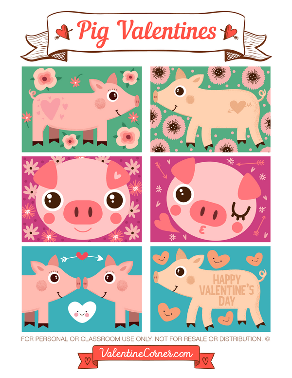 Printable Pig Valentine s Day Cards For Kids